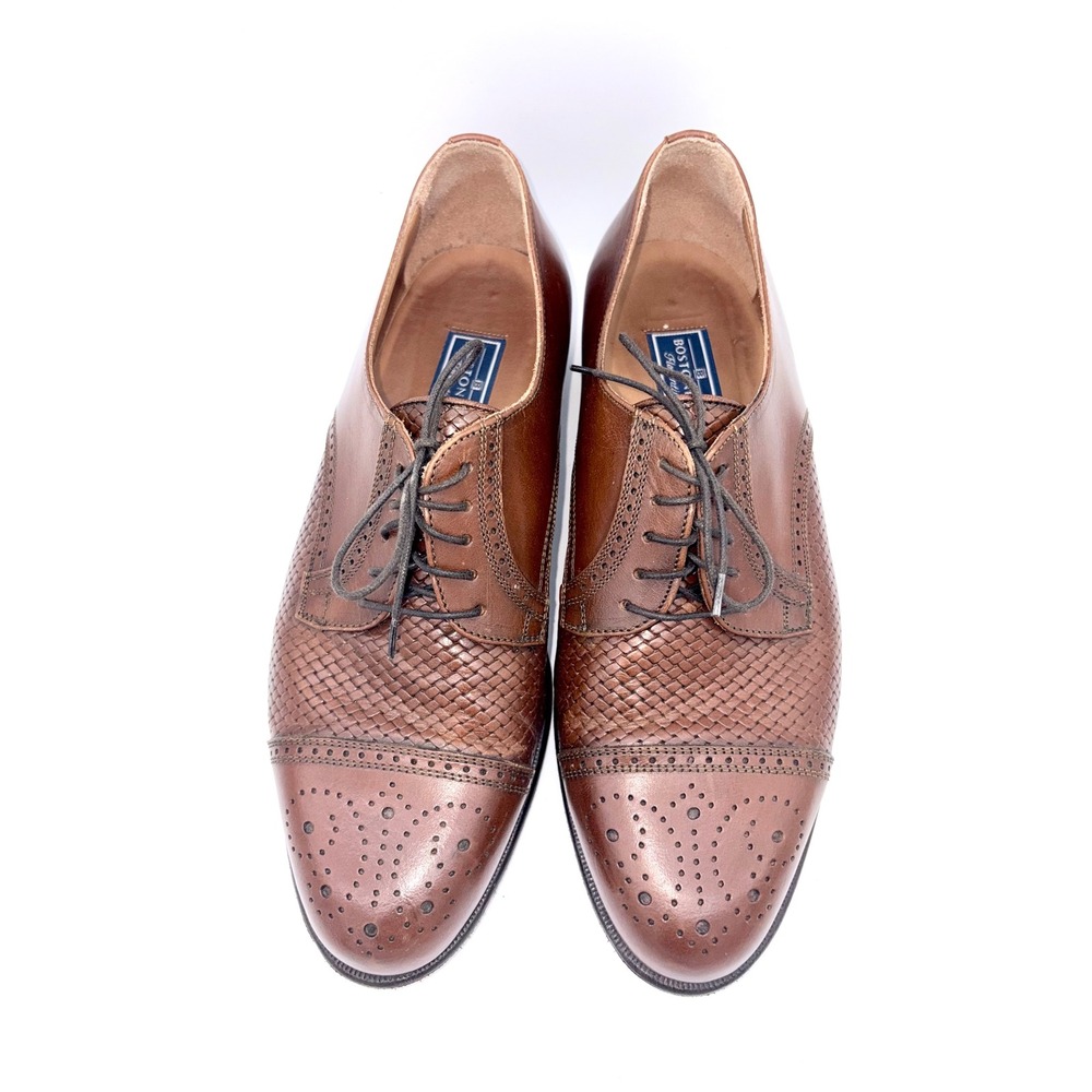 Bostonian Florentine Mens Brown Woven Leather Cap Toe Oxford Shoes Italy 10 M - Picture 2 of 9